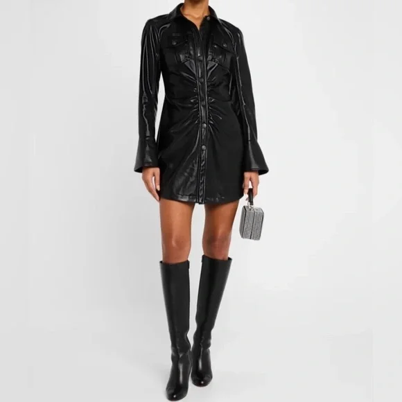 Cinq a sept Alizee Vegan Leather Mini Shirt Dress in Black. Size 10. NWT. - Picture 1 of 9